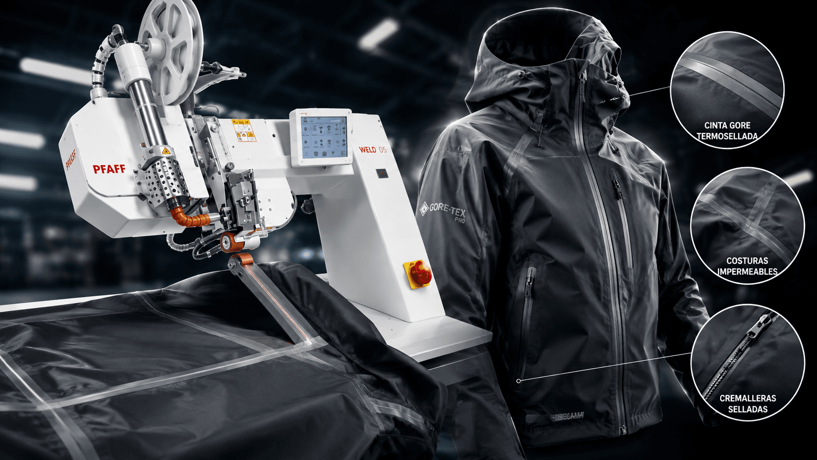 Máquina PFAFF 8330 de termosellar cintas en prenda técnica